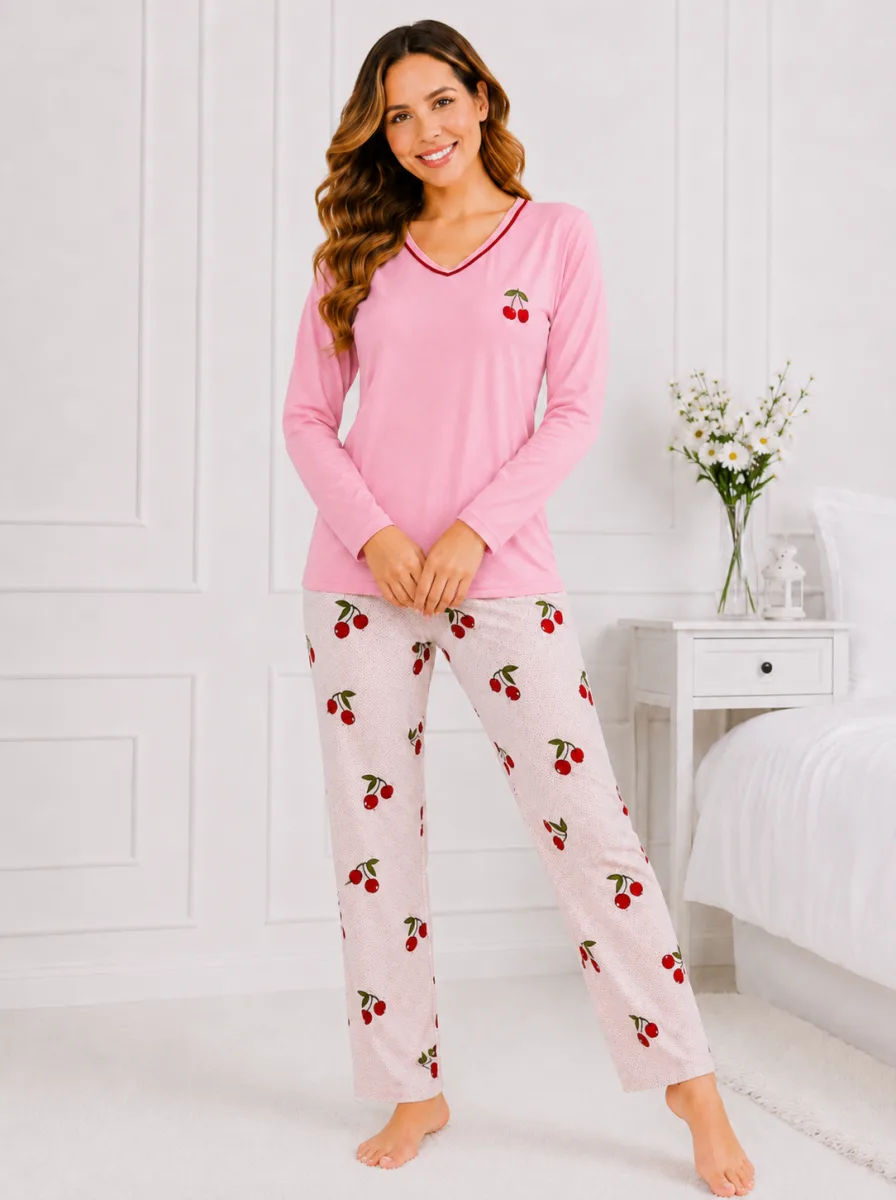 Pijama  damă  Serena  bluză cu maneca lunga și pantaloni -ROZ ,Engros — Imaginea 2