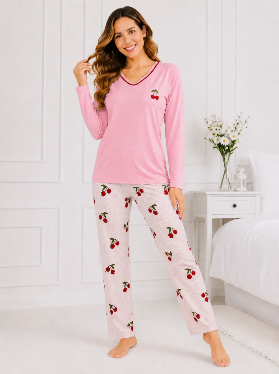 Pijama  damă  Serena  bluză cu maneca lunga și pantaloni -ROZ ,Engros — Imaginea 3