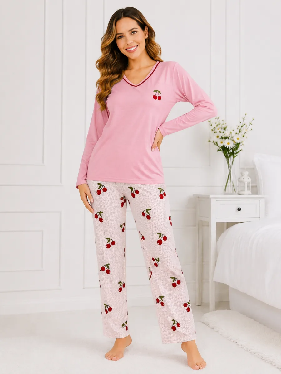 Pijama  damă  Serena  bluză cu maneca lunga și pantaloni -ROZ ,Engros — Imaginea 4