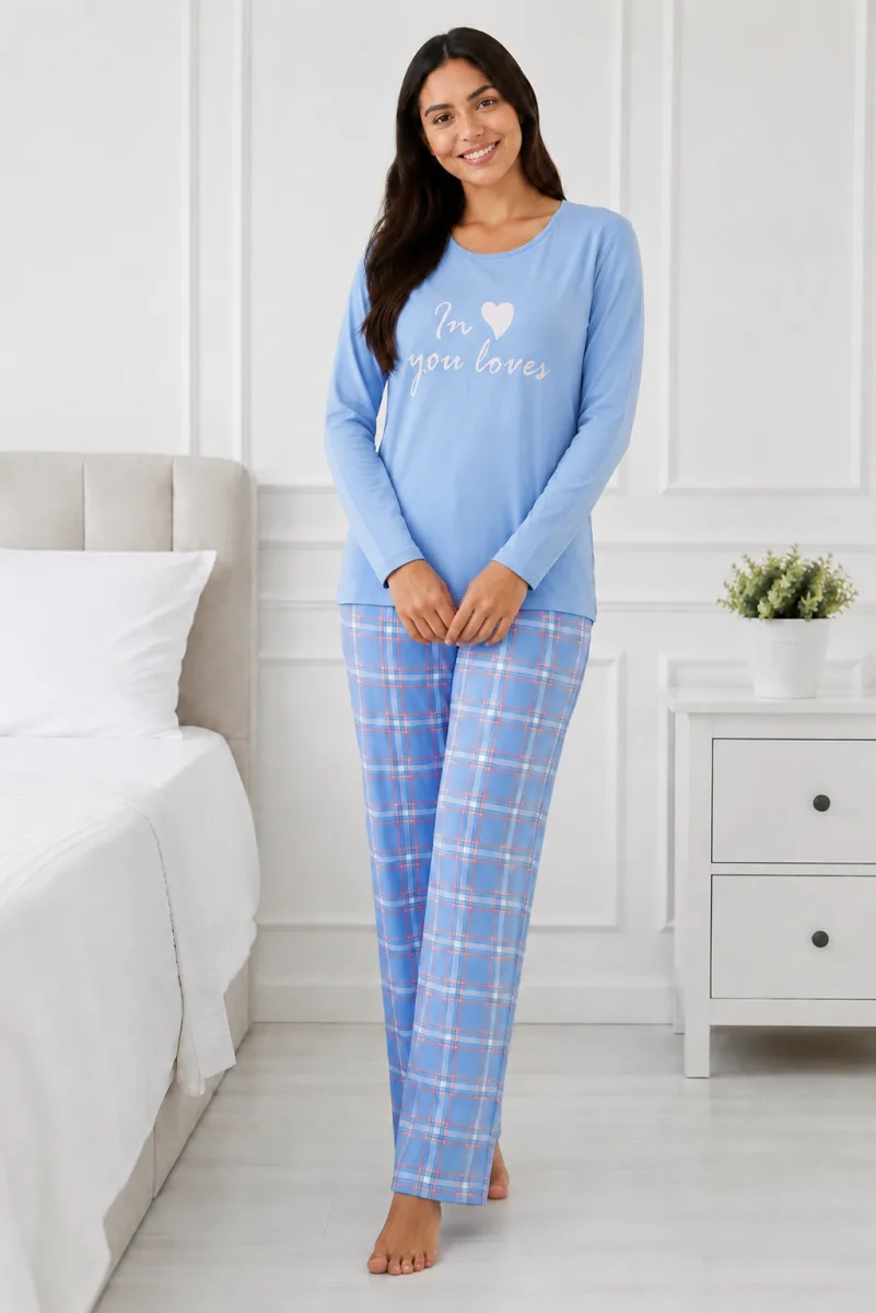 Pijama damă  Serena  bluză cu maneca lunga și pantaloni-bleu,Engros — Image 2