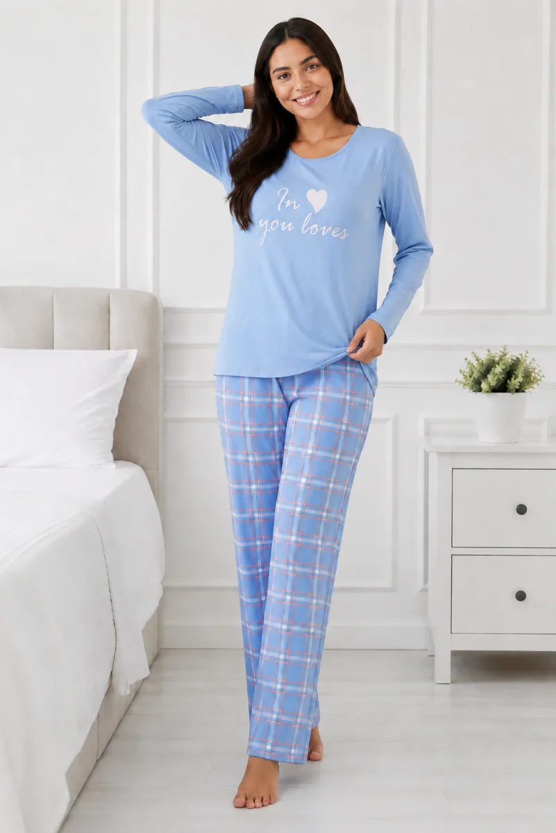 Pijama damă  Serena  bluză cu maneca lunga și pantaloni-bleu,Engros — Image 3