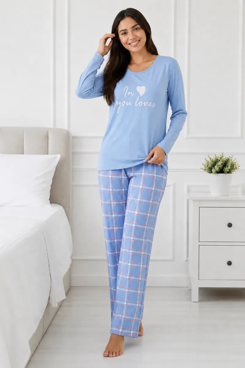 Pijama damă  Serena  bluză cu maneca lunga și pantaloni-bleu,Engros — Image 4