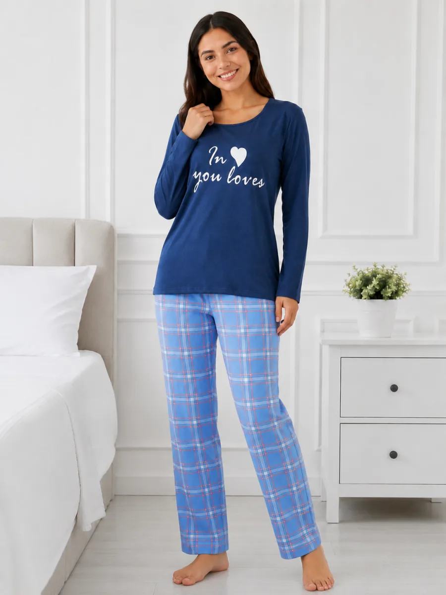 Pijama damă  Serena  bluză cu maneca lunga și pantaloni-Bleumarin,Engros — Image 2