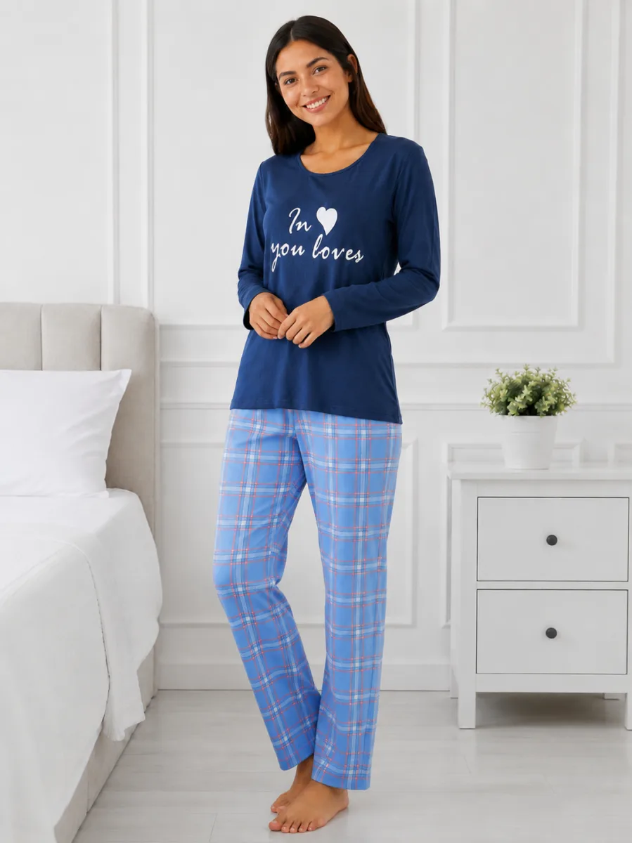 Pijama damă  Serena  bluză cu maneca lunga și pantaloni-Bleumarin,Engros — Image 3