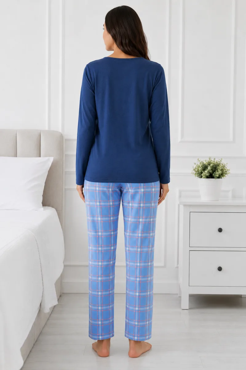 Pijama damă  Serena  bluză cu maneca lunga și pantaloni-Bleumarin,Engros — Image 4