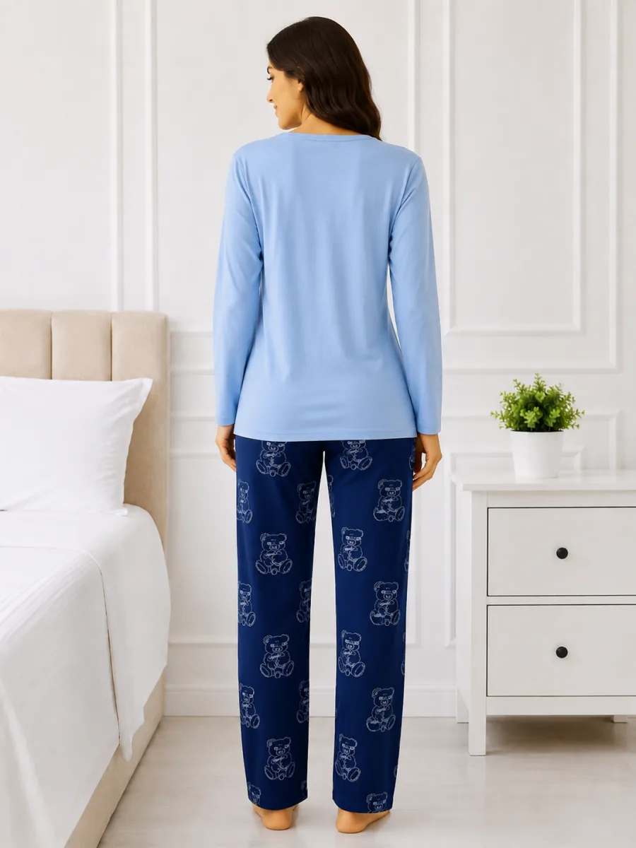 Pijama  damă  Serena  bluză cu maneca lunga și pantaloni-Albastru,Engros — Image 4