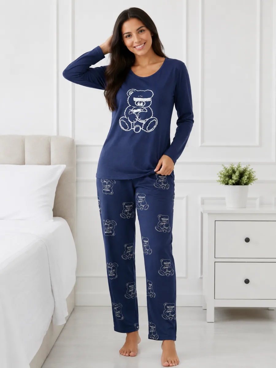 Pijama damă  Serena  bluză cu maneca lunga și pantaloni-Bleumarin,Engros — Image 3