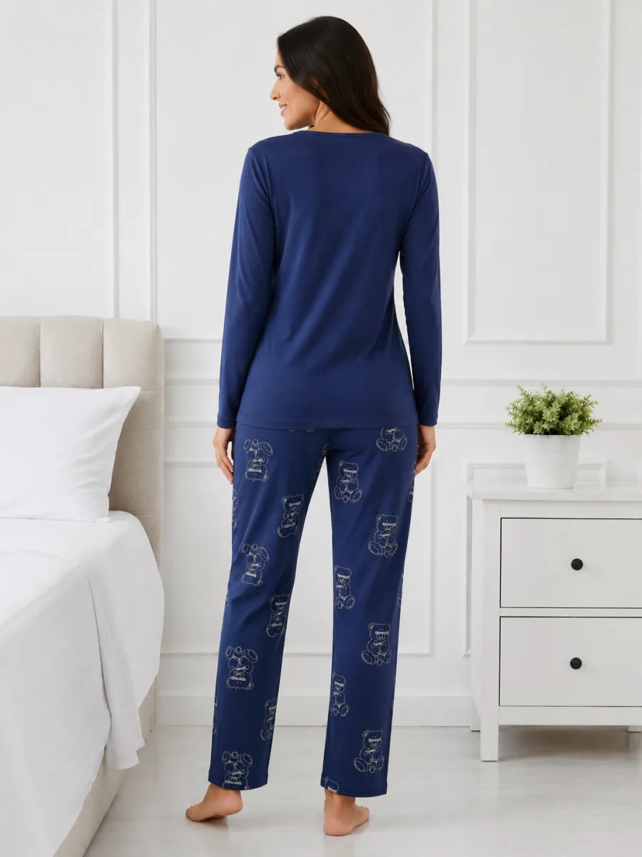 Pijama damă  Serena  bluză cu maneca lunga și pantaloni-Bleumarin,Engros — Image 4