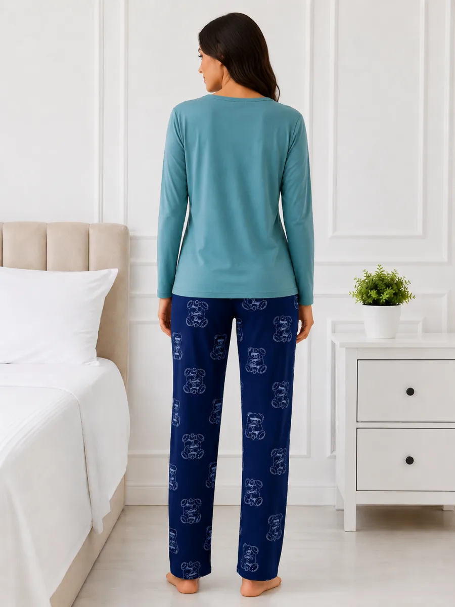 Pijama  damă  Serena  bluză cu maneca lunga și pantaloni-Turcoaz,Engros — Imaginea 4