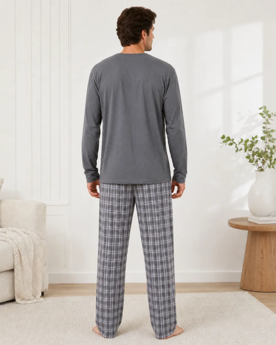 Pijama barbat Serena cu maneca lunga si pantalon lung-Gri, Engros — Görsel 3