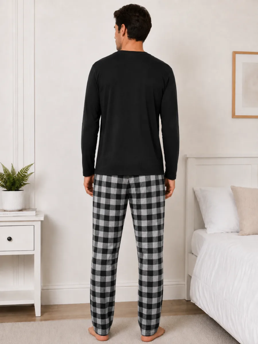 Pijama barbat Serena cu maneca lunga si pantalon lung-Negru, Engros — Image 4