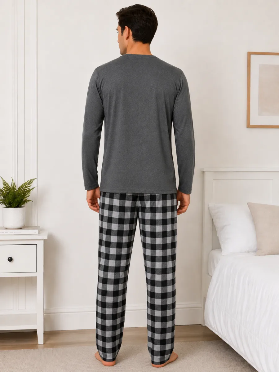 Pijama barbat Serena cu maneca lunga si pantalon lung-Gri, Engros — Image 3