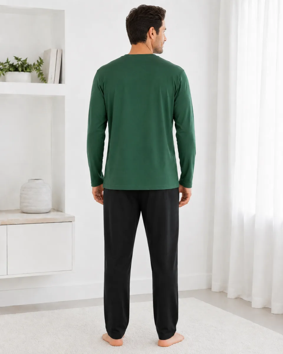 Pijama barbati Serena cu maneca lunga si pantalon lung-Verde,Engros — Imaginea 4