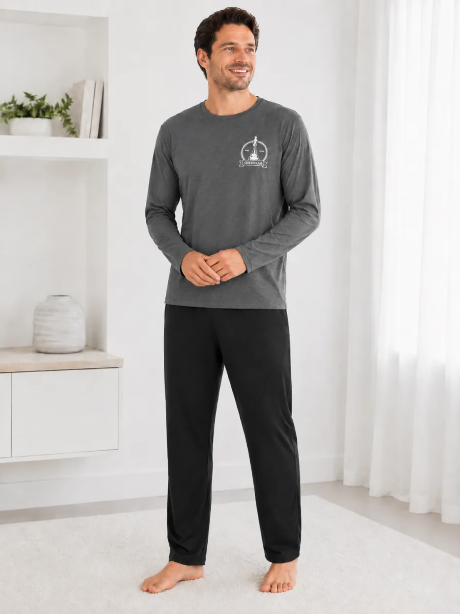 Pijama barbati Serena cu maneca lunga si pantalon lung-Gri ,Engros — Görsel 2