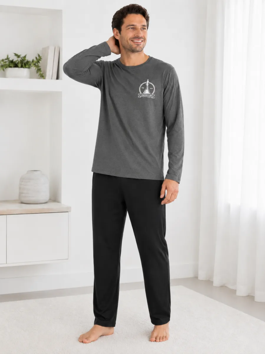 Pijama barbati Serena cu maneca lunga si pantalon lung-Gri ,Engros — Görsel 3