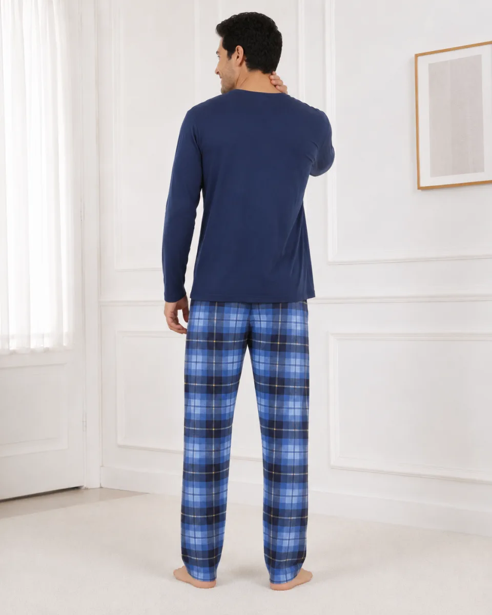 Pijama barbati Serena cu maneca lunga si pantalon lung,Bleumarin,Engros — Görsel 4