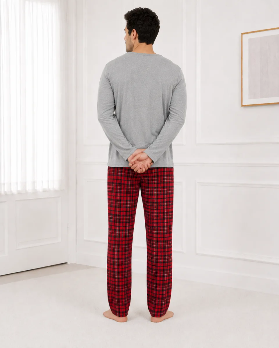 Pijama barbati Serena cu maneca lunga si pantalon lung- Gri,Engros — Image 4