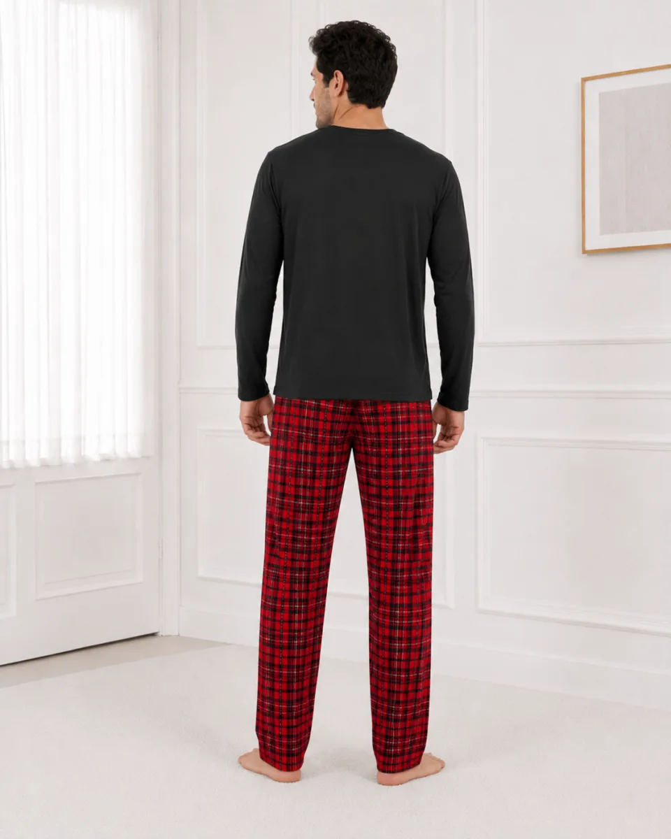 Pijama barbati Serena cu maneca lunga si pantalon lung- Negru,Engros — Image 4