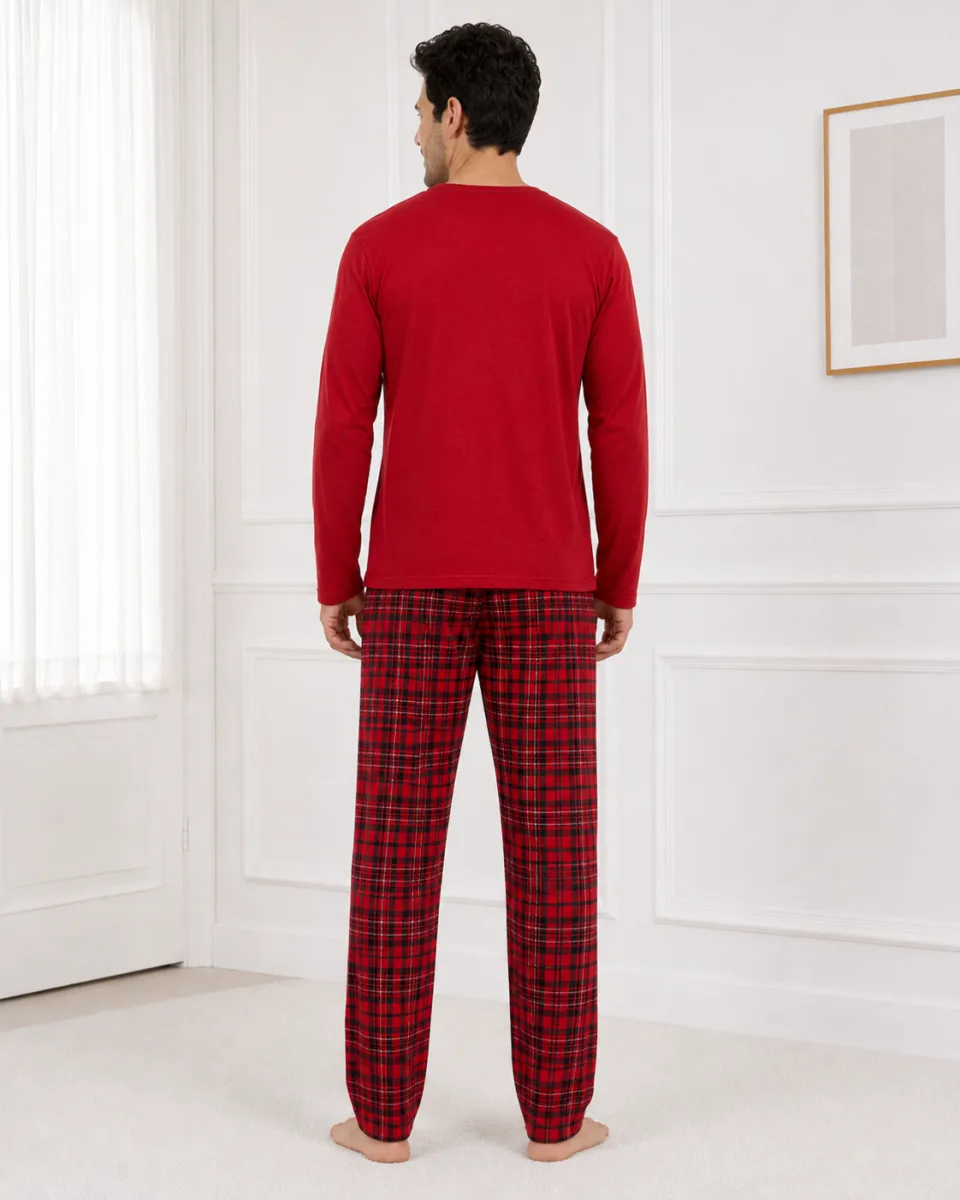 Pijama barbati Serena cu maneca lunga si pantalon lung- Rosu,Engros — Imaginea 4