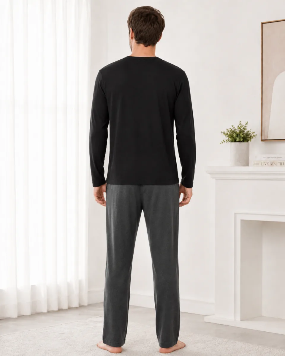 Pijama barbati Serena cu maneca lunga si pantalon lung- Negru,Engros — Görsel 3