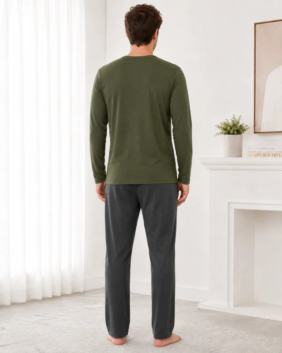 Pijama barbati Serena cu maneca lunga si pantalon lung- Verde,Engros — Imaginea 3
