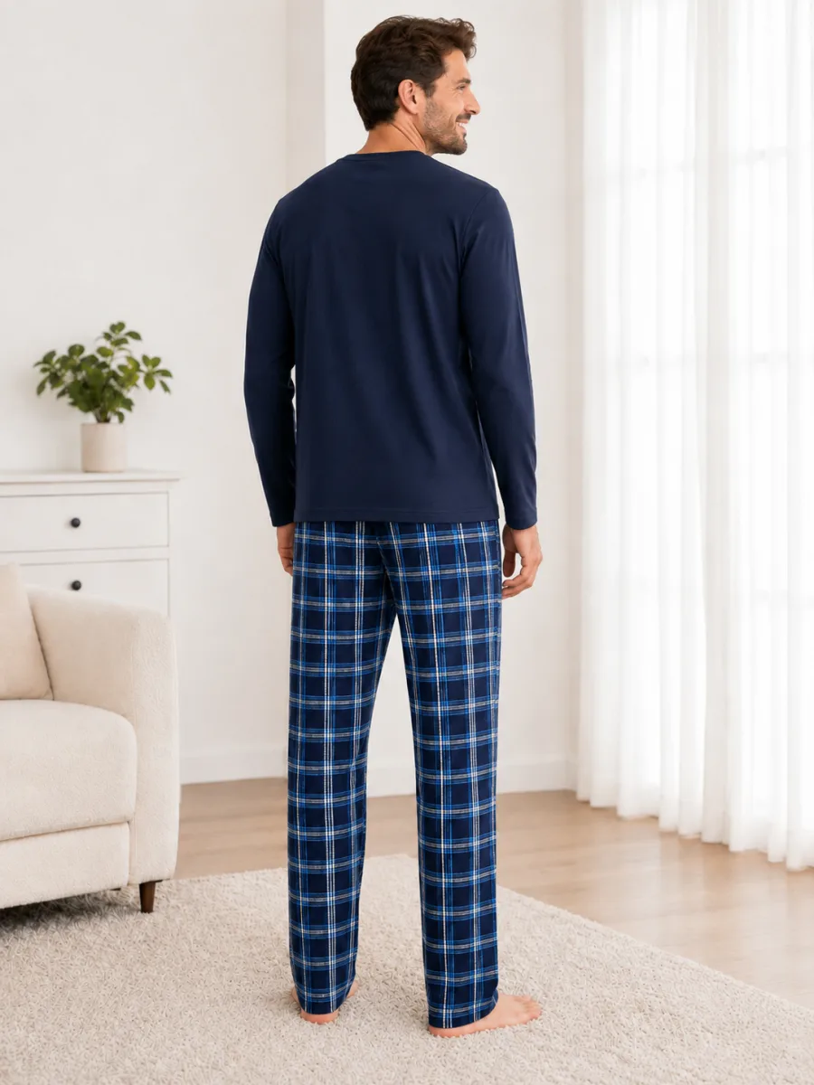Pijama barbati Serena cu maneca lunga si pantalon lung- Bleumarin,Engros — Image 4