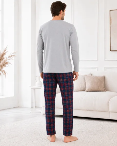 Pijama barbati Serena cu maneca lunga si pantalon lung-Gri,Engros