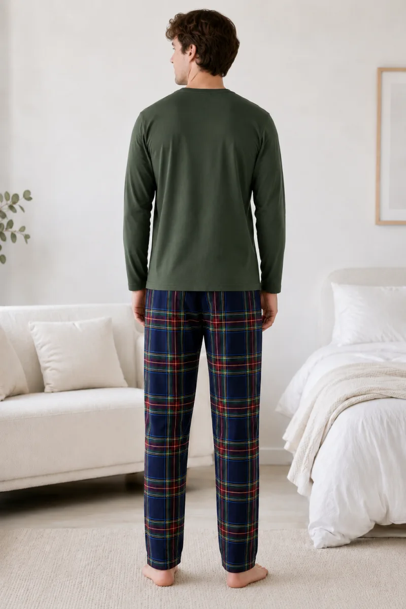 Pijama barbati Serena cu maneca lunga si pantalon lung-Kaki,Engros — Imaginea 3