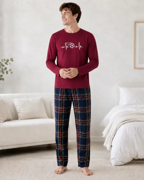 Pijama barbati Serena cu maneca lunga si pantalon lung-Bordo,Engros