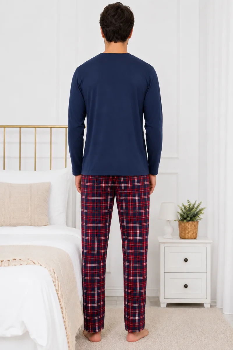 Pijama barbati Serena cu maneca lunga si pantalon lung-Bleumarin,Engros — Imaginea 3