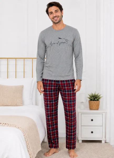 Pijama barbati Serena cu maneca lunga si pantalon lung-Gri,Engros