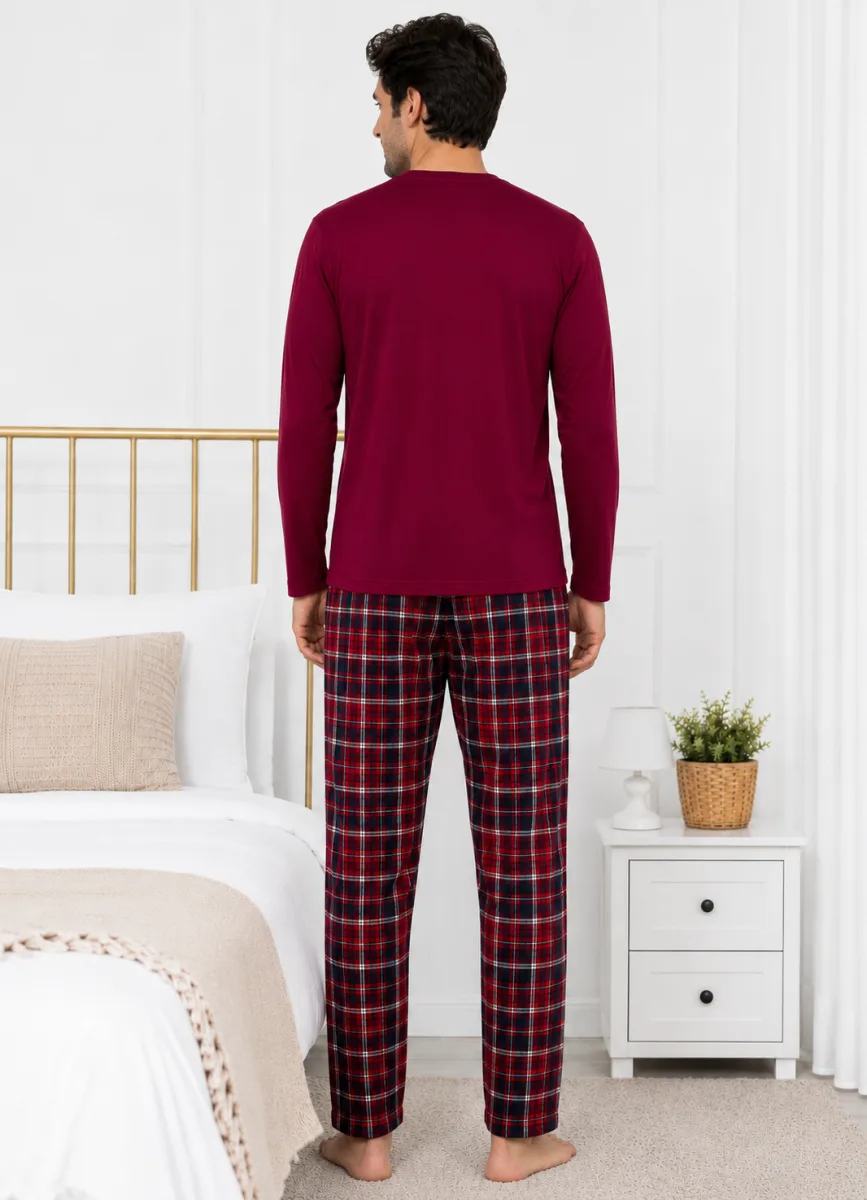 Pijama barbati Serena cu maneca lunga si pantalon lung-Bordo,Engros — Imaginea 3