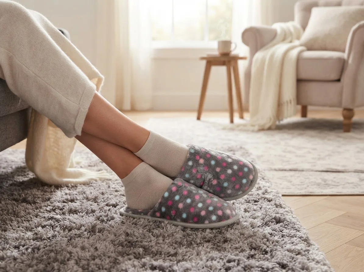 Papuci de casă damă Serena , culoare gri cu alb,Engros — Imaginea 1