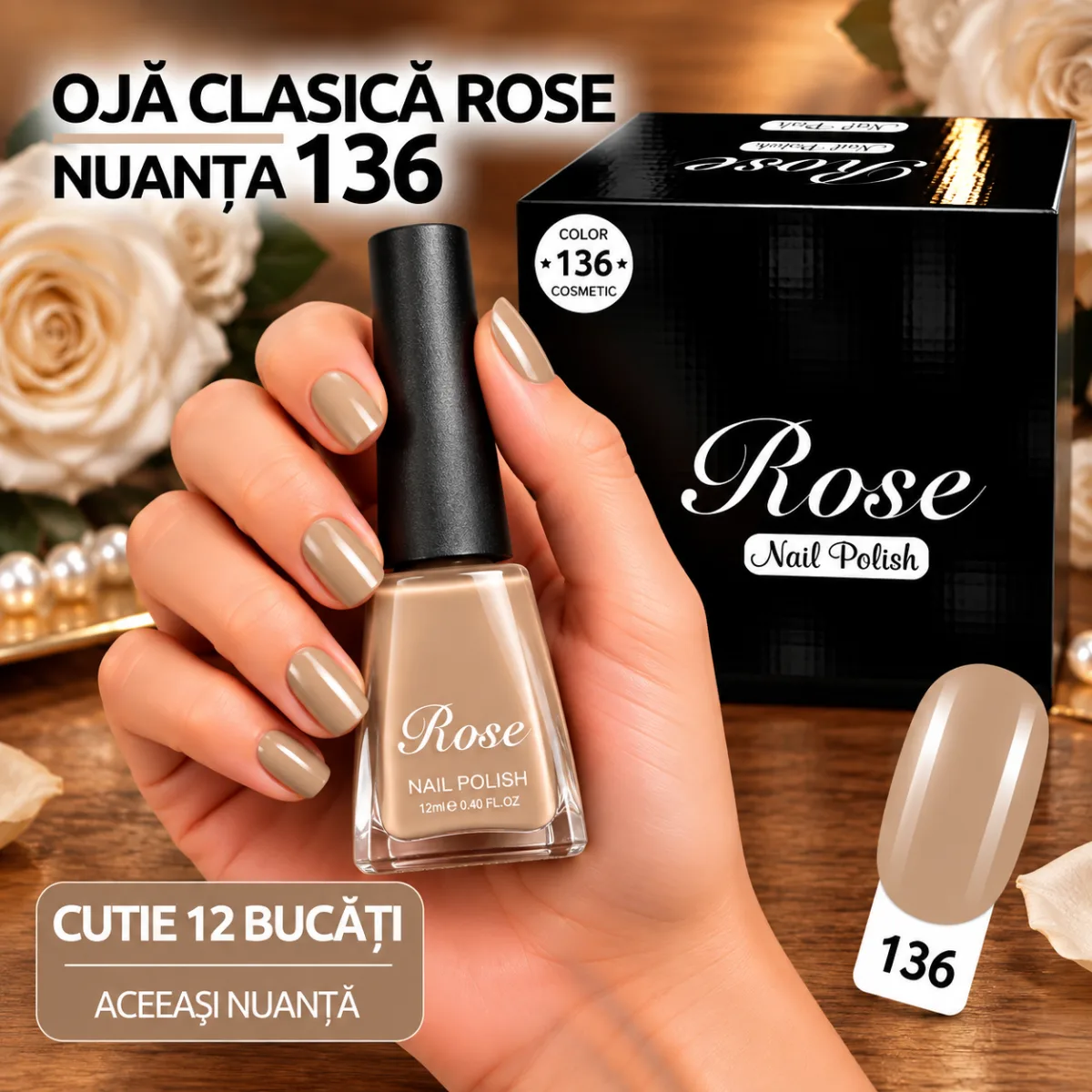 Ojă Clasică Rose 12 ml Engros - Nuanța 136 - Cutie 12 Bucăți — Image 1