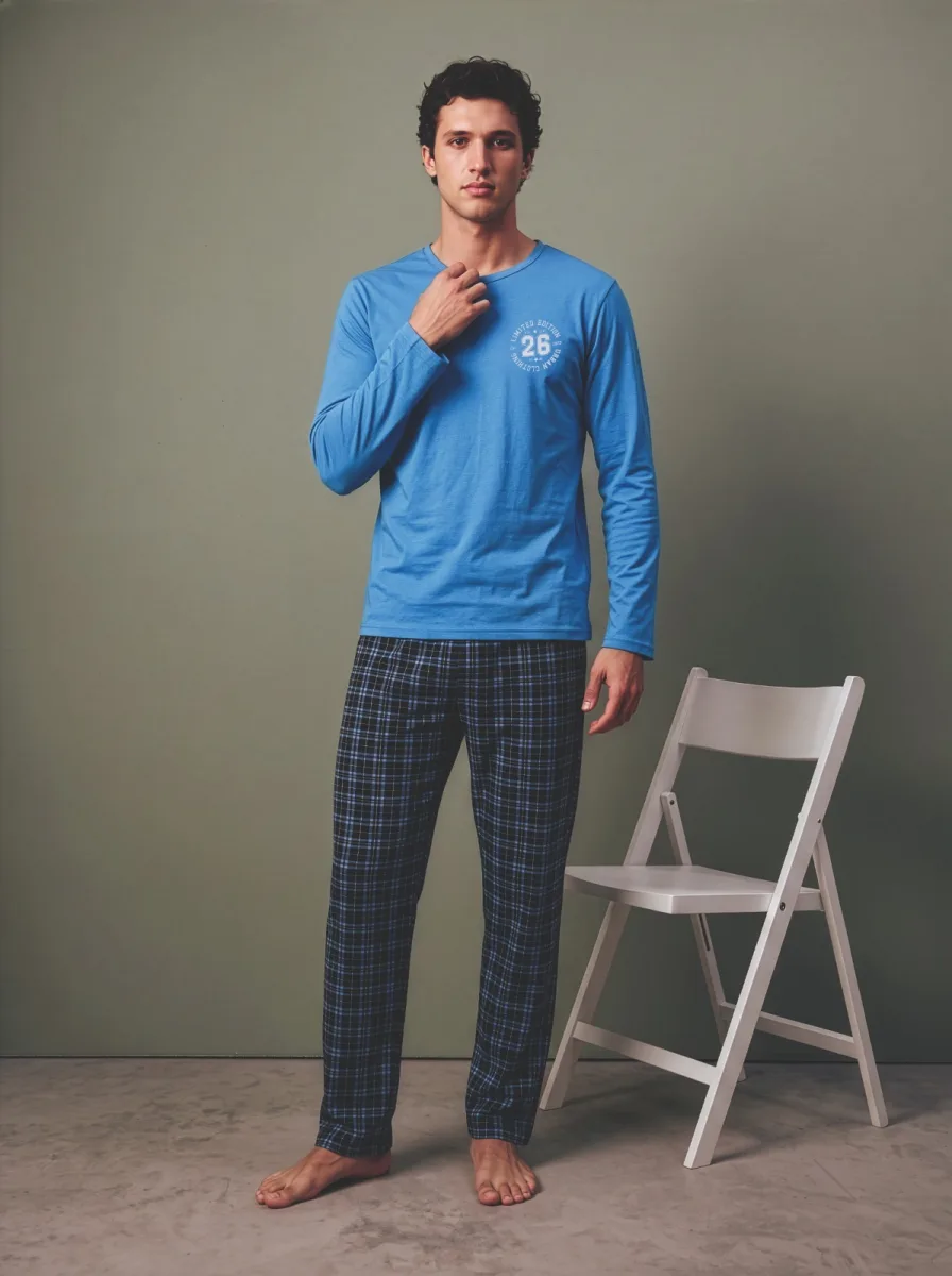 Pijama barbati Serena cu maneca lunga si pantalon lungi,Engros — Görsel 1