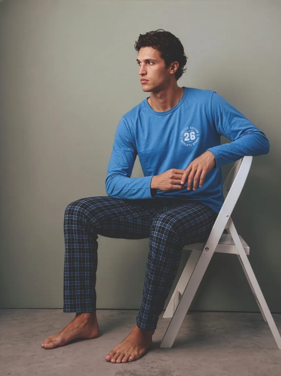 Pijama barbati Serena cu maneca lunga si pantalon lungi,Engros — Görsel 2