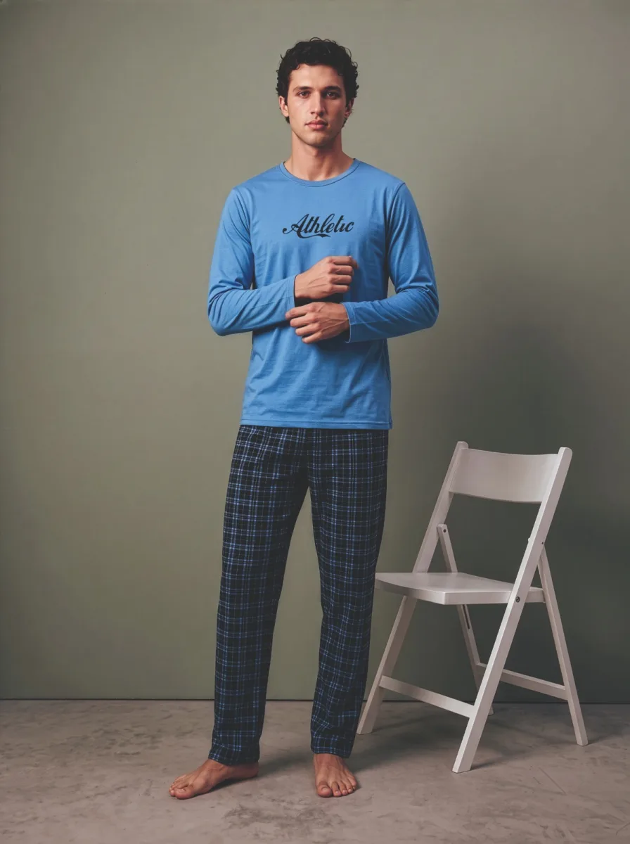 Pijama barbati Serena cu maneca lunga si pantalon lungi ,Engros — Imaginea 1