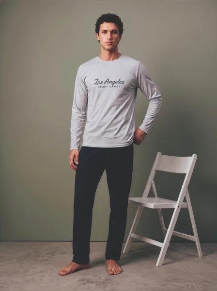 Pijama barbati Serena cu maneca lunga si pantalon lungi ,Engros