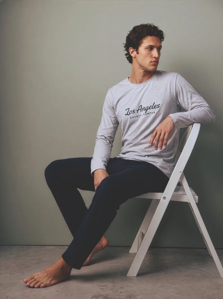 Pijama barbati Serena cu maneca lunga si pantalon lungi ,Engros — Imaginea 2