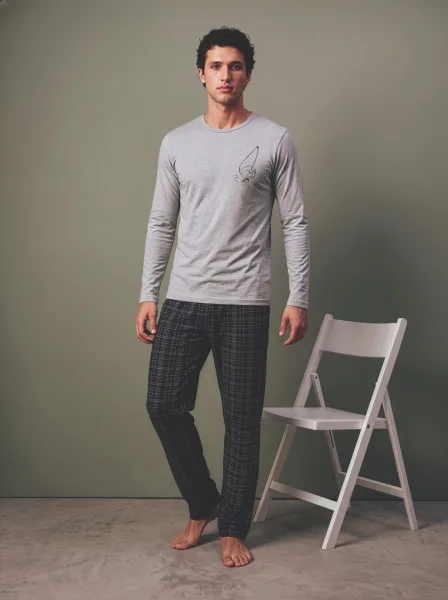 Pijama barbati Serena cu maneca lunga si pantalon lungi ,Engros
