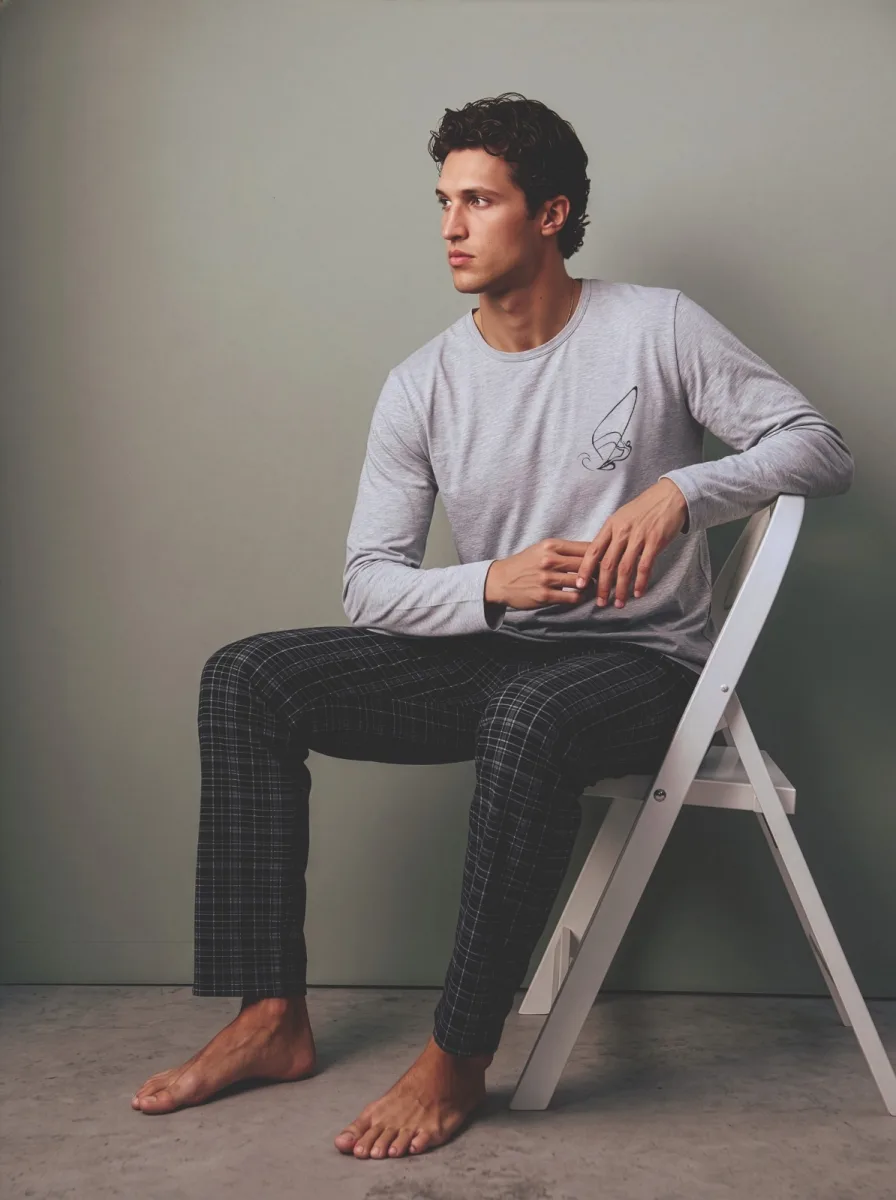 Pijama barbati Serena cu maneca lunga si pantalon lungi ,Engros — Image 2