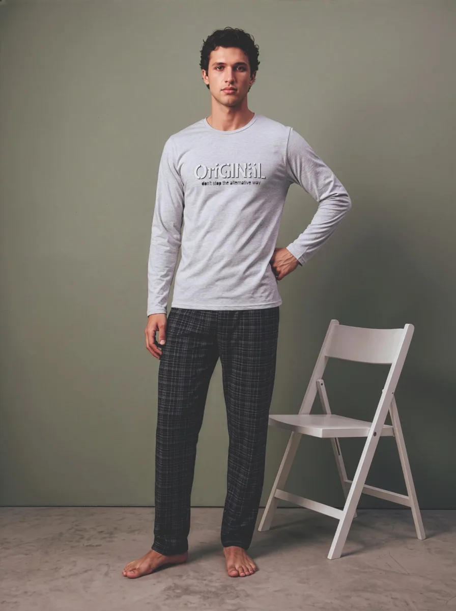 Pijama barbati Serena cu maneca lunga si pantalon lungi ,Engros — Image 2