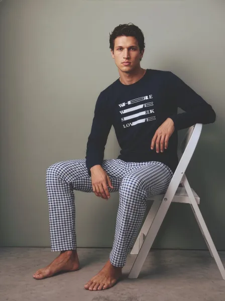 Pijama barbati Serena cu maneca lunga si pantalon lungi ,Engros