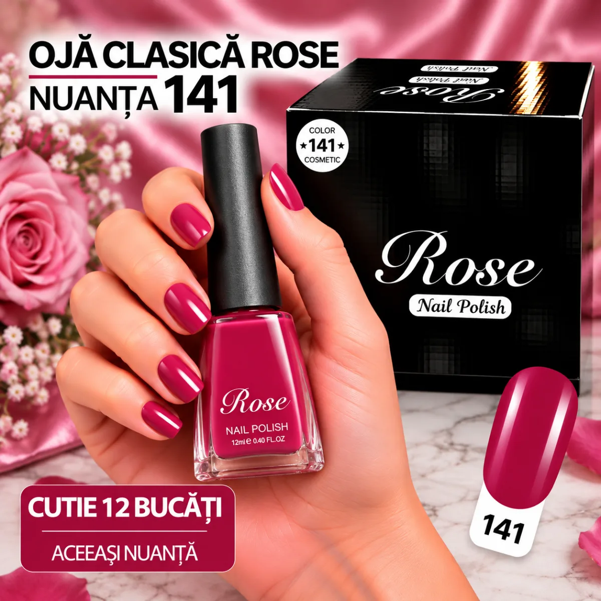 Ojă Clasică Rose 12 ml Engros - Nuanța 141 - Cutie 12 Bucăți — Image 1
