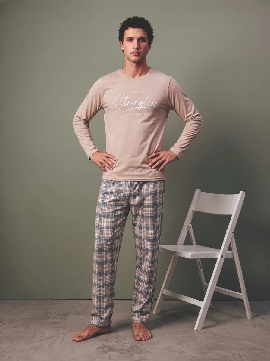 Pijama barbati Serena cu maneca lunga si pantalon lungi ,Engros — Görsel 2