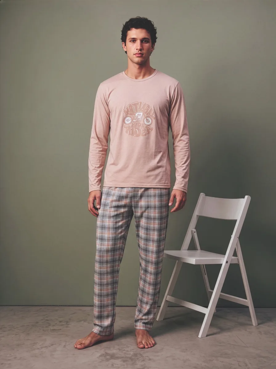 Pijama barbati Serena cu maneca lunga si pantalon lungi ,Engros — Imaginea 2