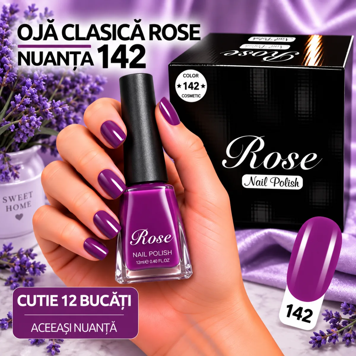 Ojă Clasică Rose 12 ml Engros - Nuanța 142 - Cutie 12 Bucăți — Image 1