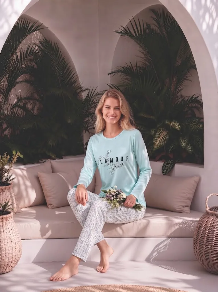 Pijama dama Serena cu maneca lunga si pantalon lung ,Engros — Görsel 2