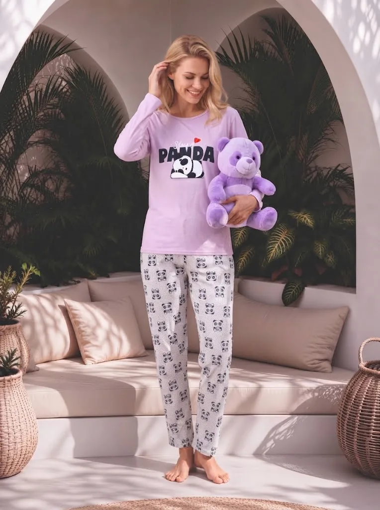 Pijama dama Serena cu maneca lunga si pantalon lung ,Engros — Imaginea 1