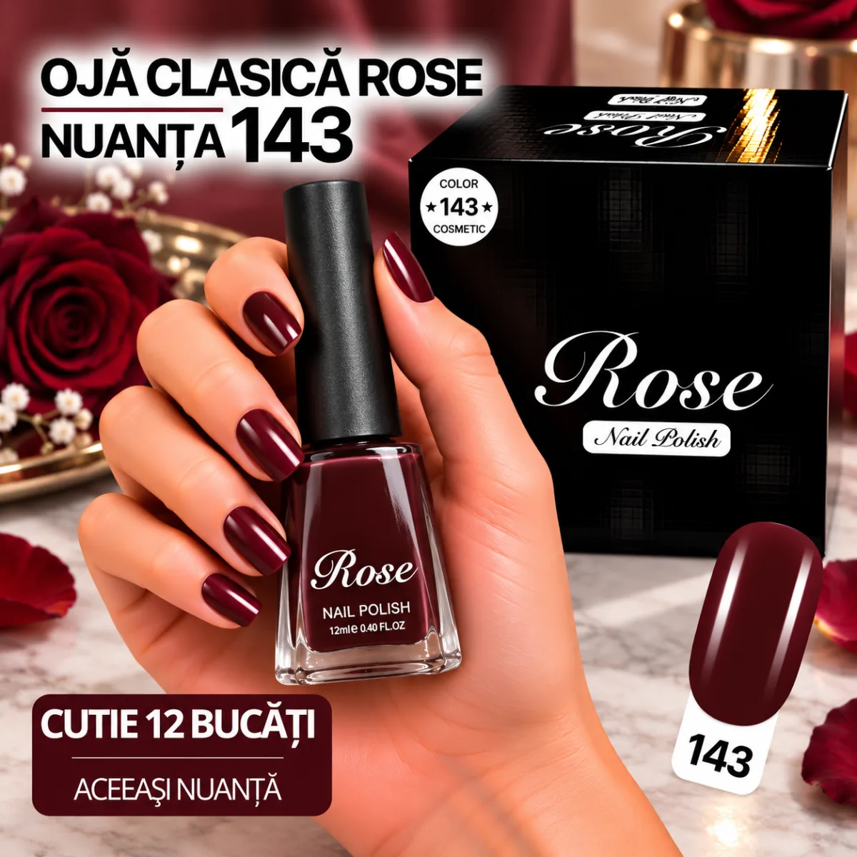 Ojă Clasică Rose 12 ml Engros - Nuanța 143 - Cutie 12 Bucăți — Image 1